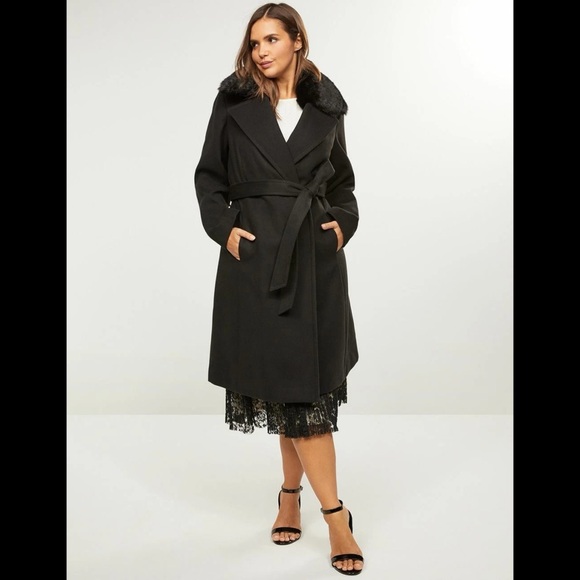 Lane Bryant Jackets & Blazers - ✨ HP ✨ Double-Breasted ✨ Fleece Fur-Collared Trench Coat (14/16) ✨